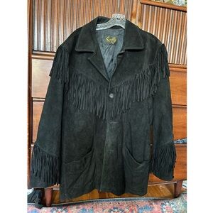 Scully Vintage Fringe BlackSuede Jacket - size large